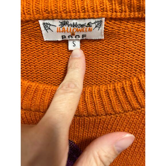 Halloween Poof Orange Skeleton Sweater - Women’s Size S - Picture 3 of 4